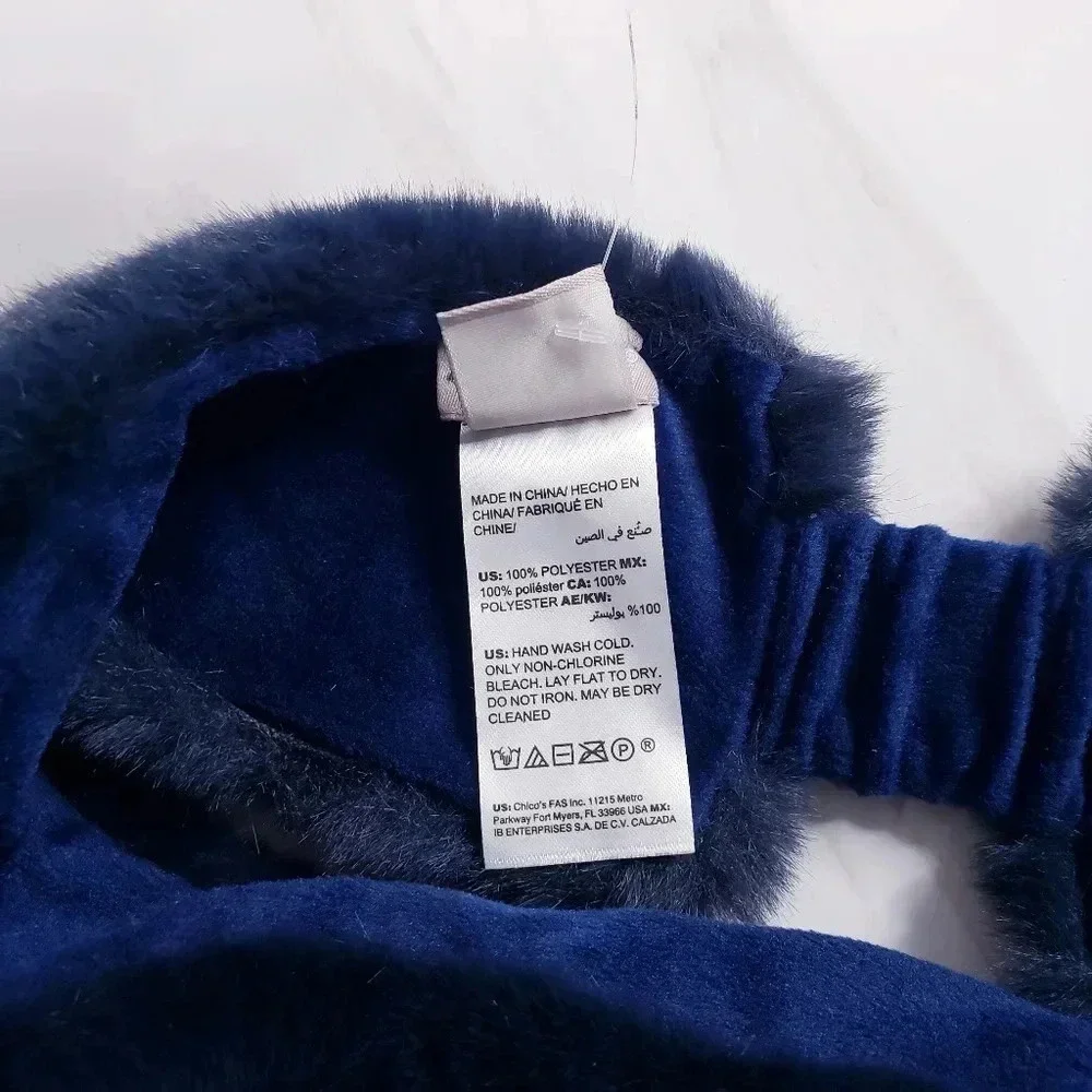 Chico's Faux-Fur Headband Navy Blue Cold Weather Luxe Cozy Soft One Size